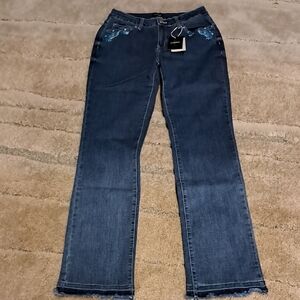 Women's Flamingo Blue Jeans With Turquoise Design